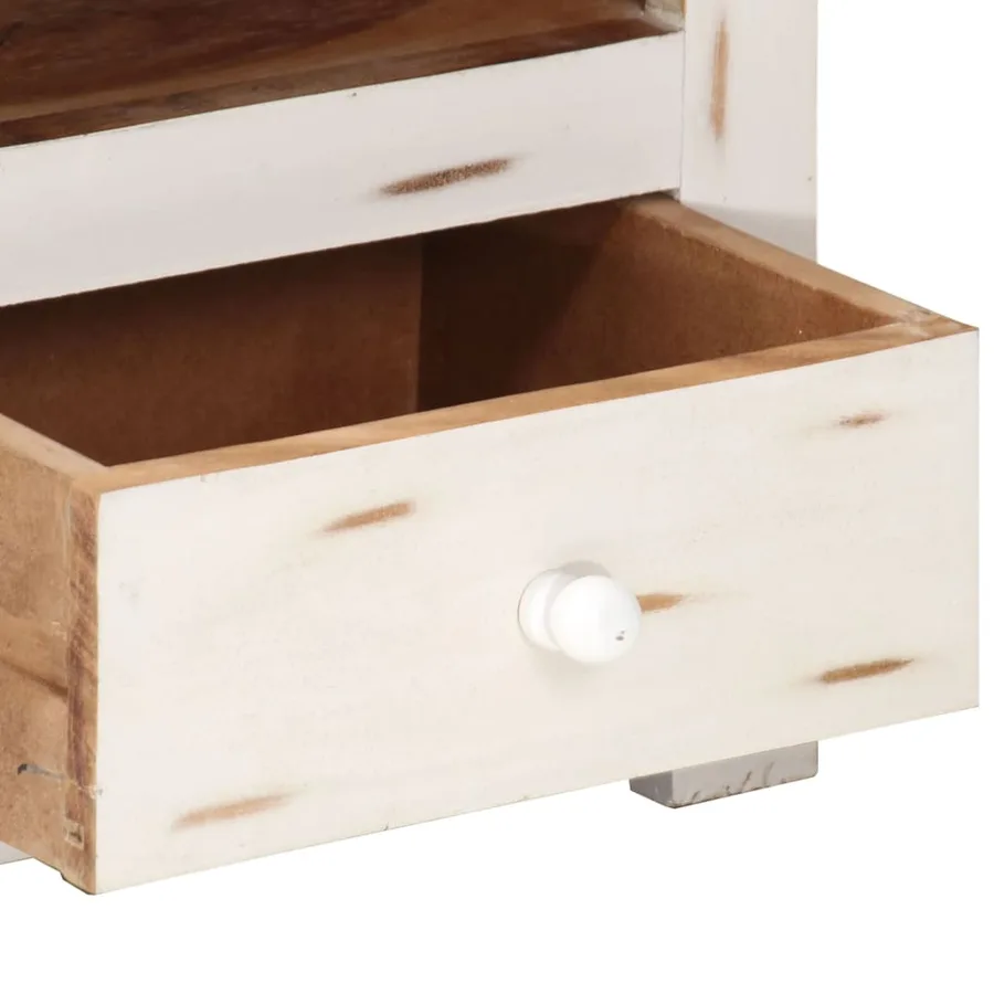 Meuble TV Bois massif d'acacia 110x30x40 cm Blanc - 6