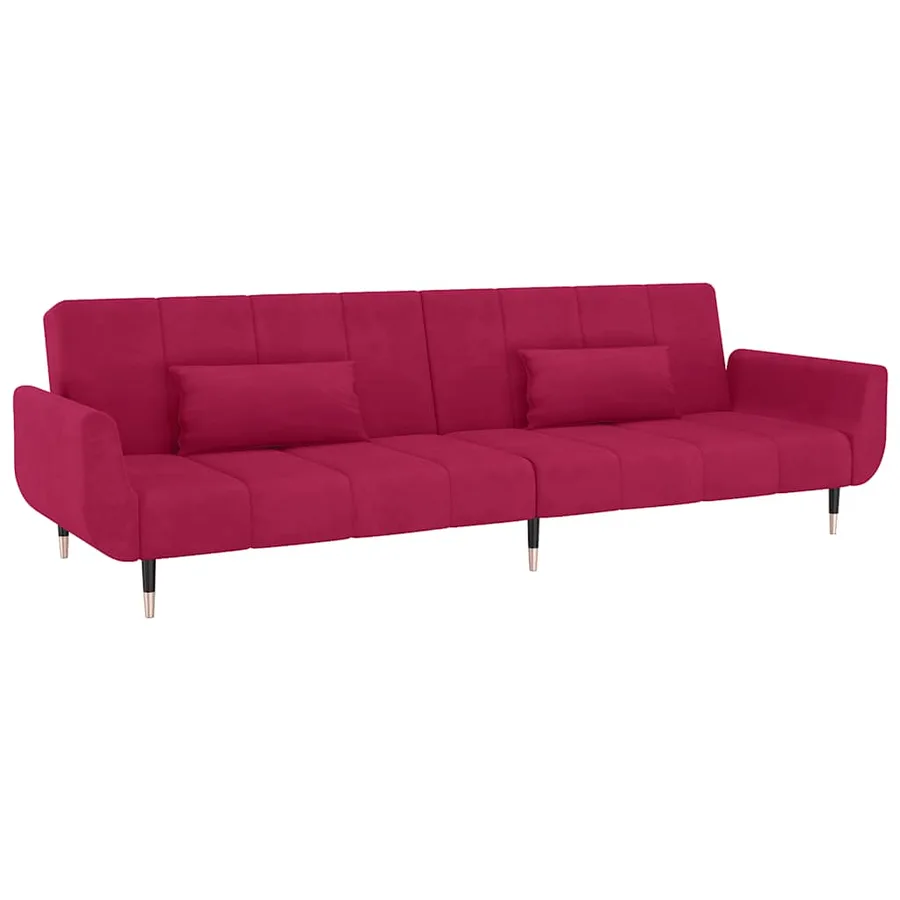 Canapé-lit à 2 places et deux oreillers Rouge bordeaux Velours - 2