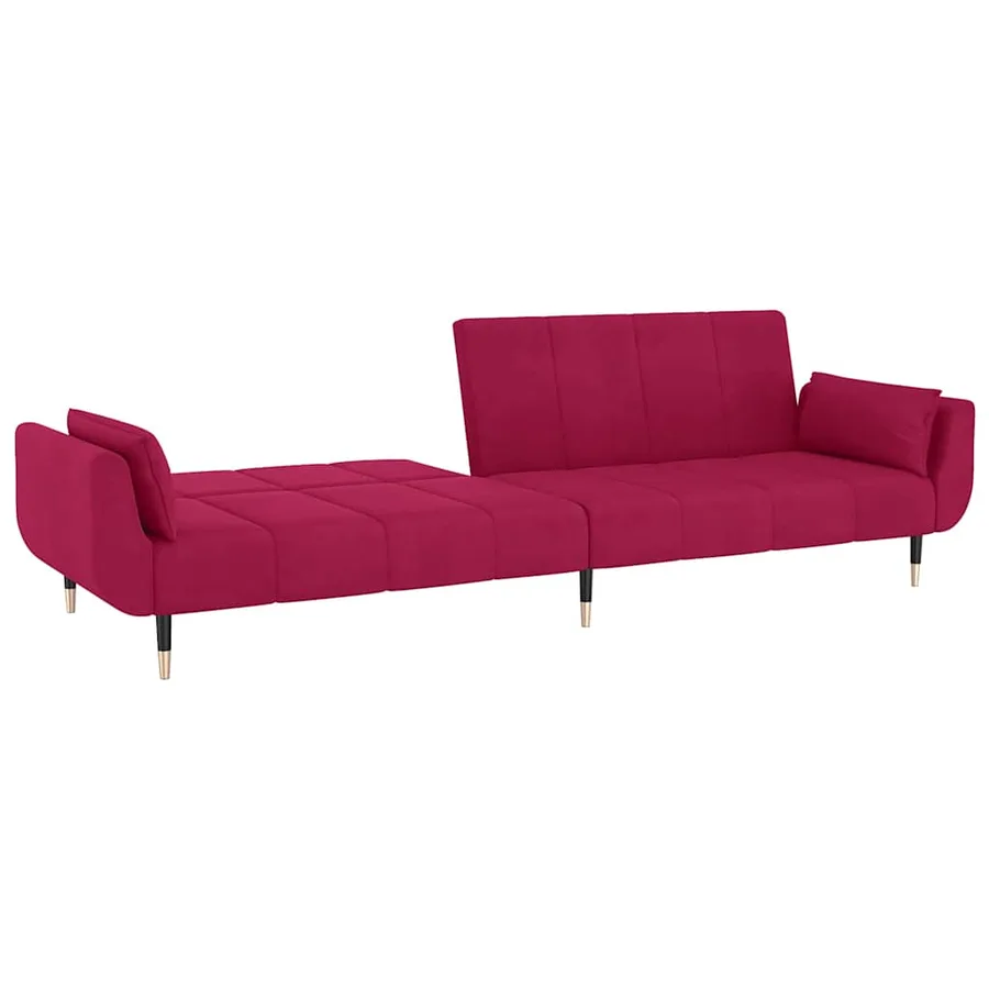 Canapé-lit à 2 places et deux oreillers Rouge bordeaux Velours - 6