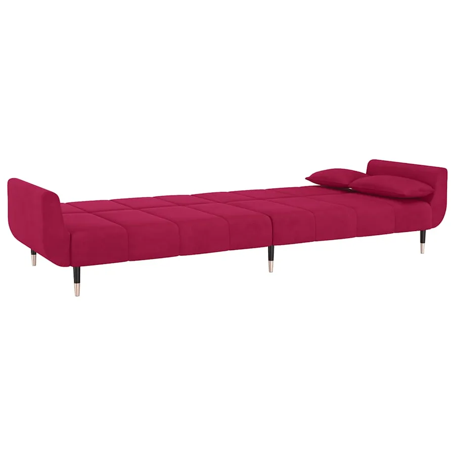 Canapé-lit à 2 places et deux oreillers Rouge bordeaux Velours - 7