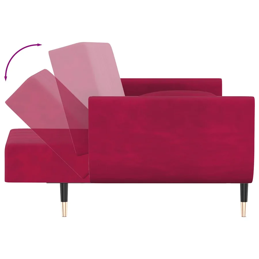 Canapé-lit à 2 places et deux oreillers Rouge bordeaux Velours - 9