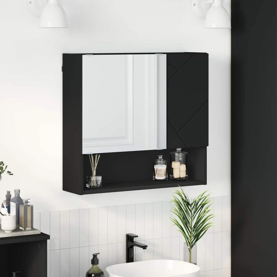 Armoire Miroir Noir 59 x 17 x 55 cm Bois d'ingénierie