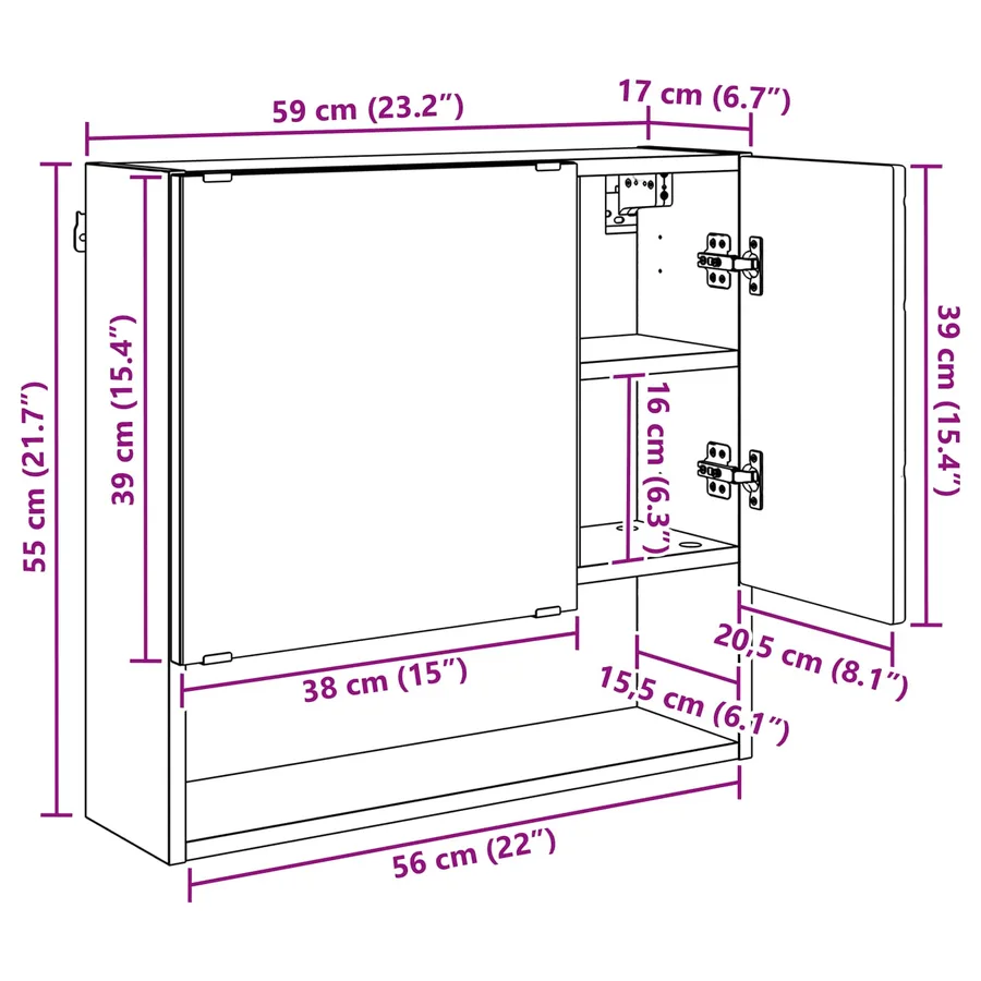 Armoire Miroir Noir 59 x 17 x 55 cm Bois d'ingénierie - 13