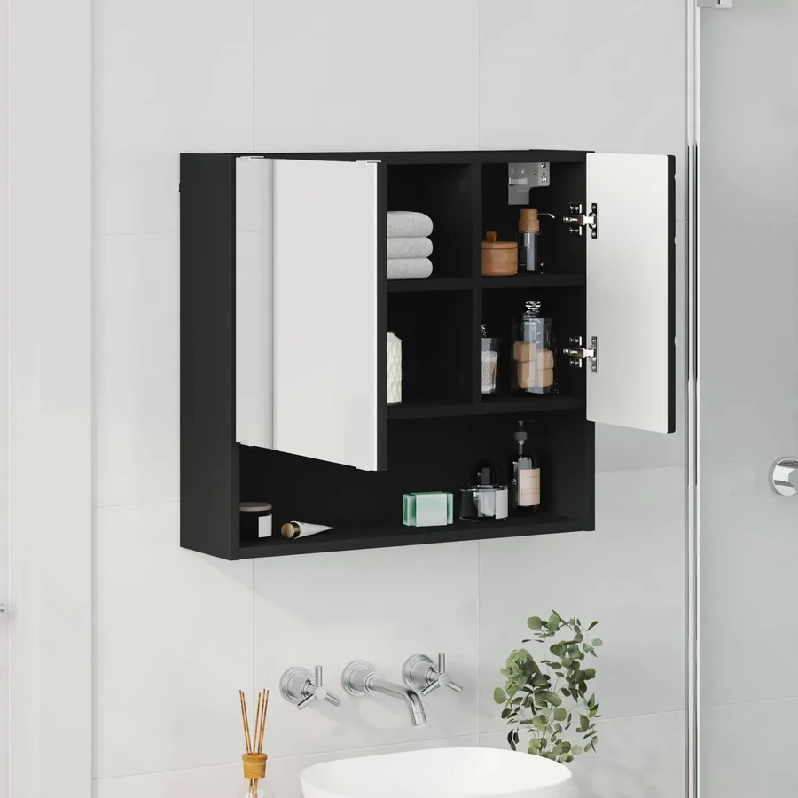 Armoire Miroir Noir 59 x 17 x 55 cm Bois d'ingénierie - 4