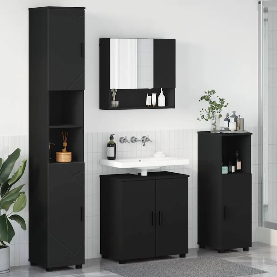 Ensemble de mobilier de salle de bain Montage mural 4 pcs Noir