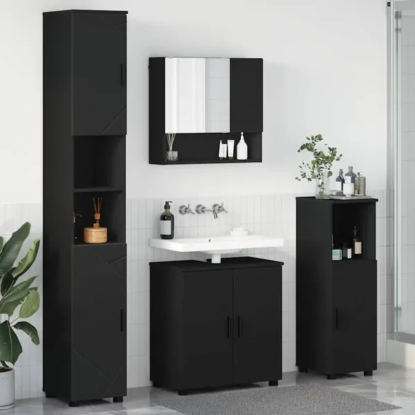 Ensemble de mobilier de salle de bain Montage mural 4 pcs Noir