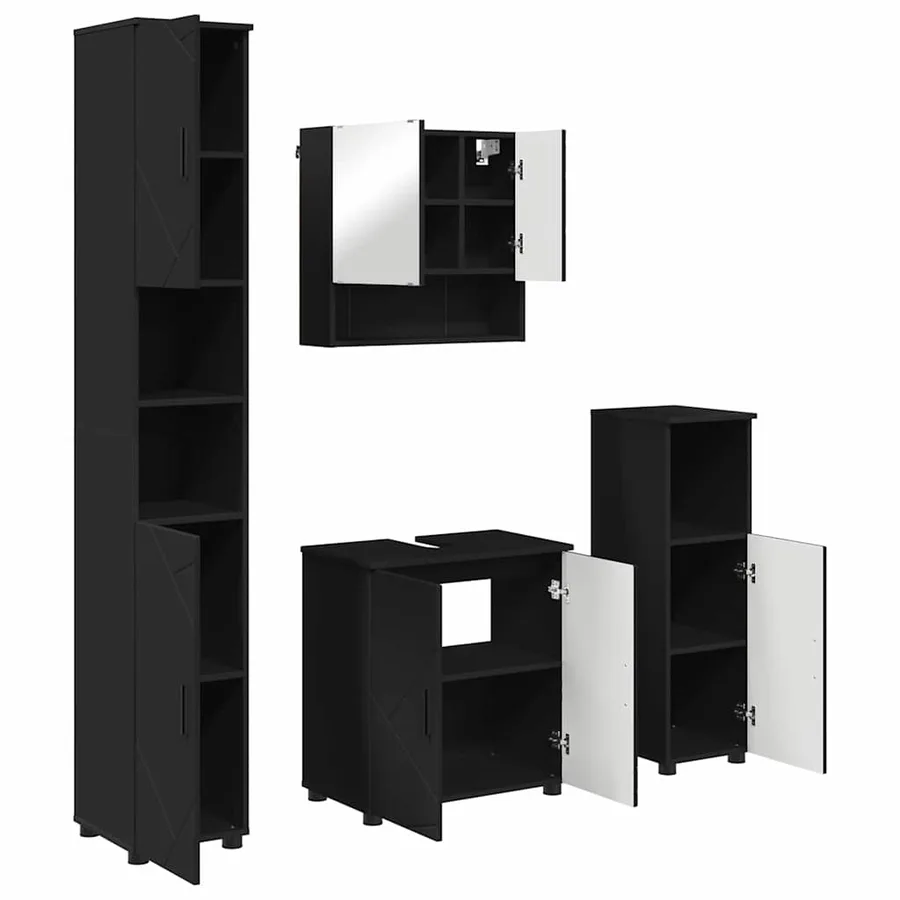 Ensemble de mobilier de salle de bain Montage mural 4 pcs Noir - 2