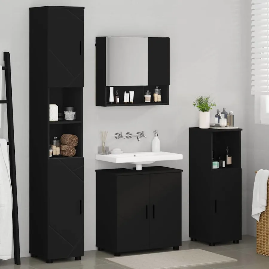 Ensemble de mobilier de salle de bain Montage mural 4 pcs Noir - 4