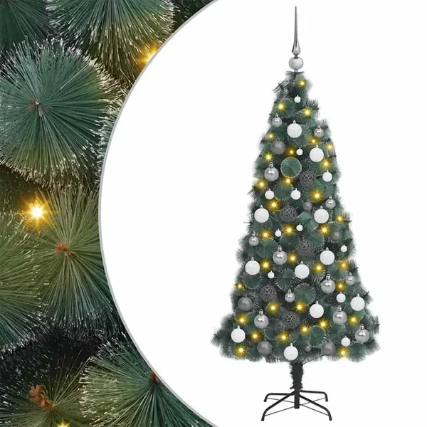 Sapin de Noël artificiel pré-éclairé avec set de boules 120 cm