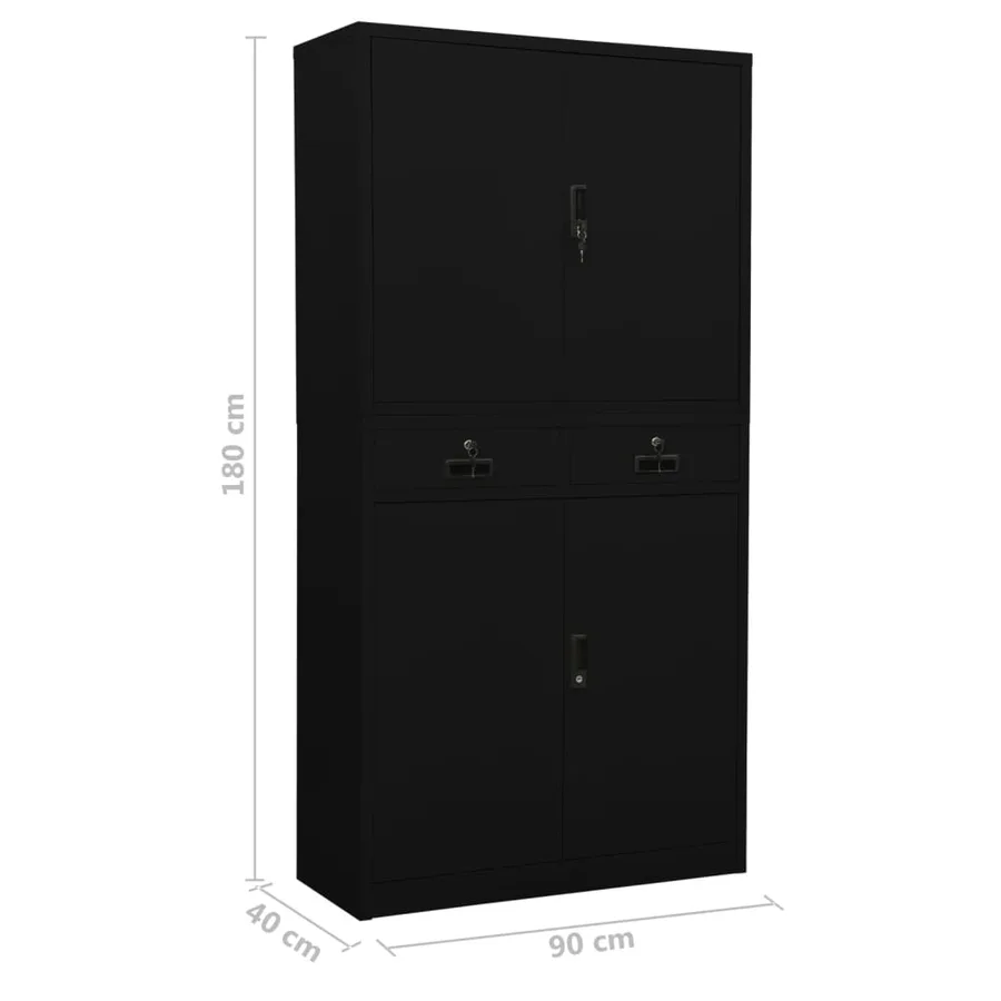 Armoire de bureau Noir 90x40x180 cm Acier - 11