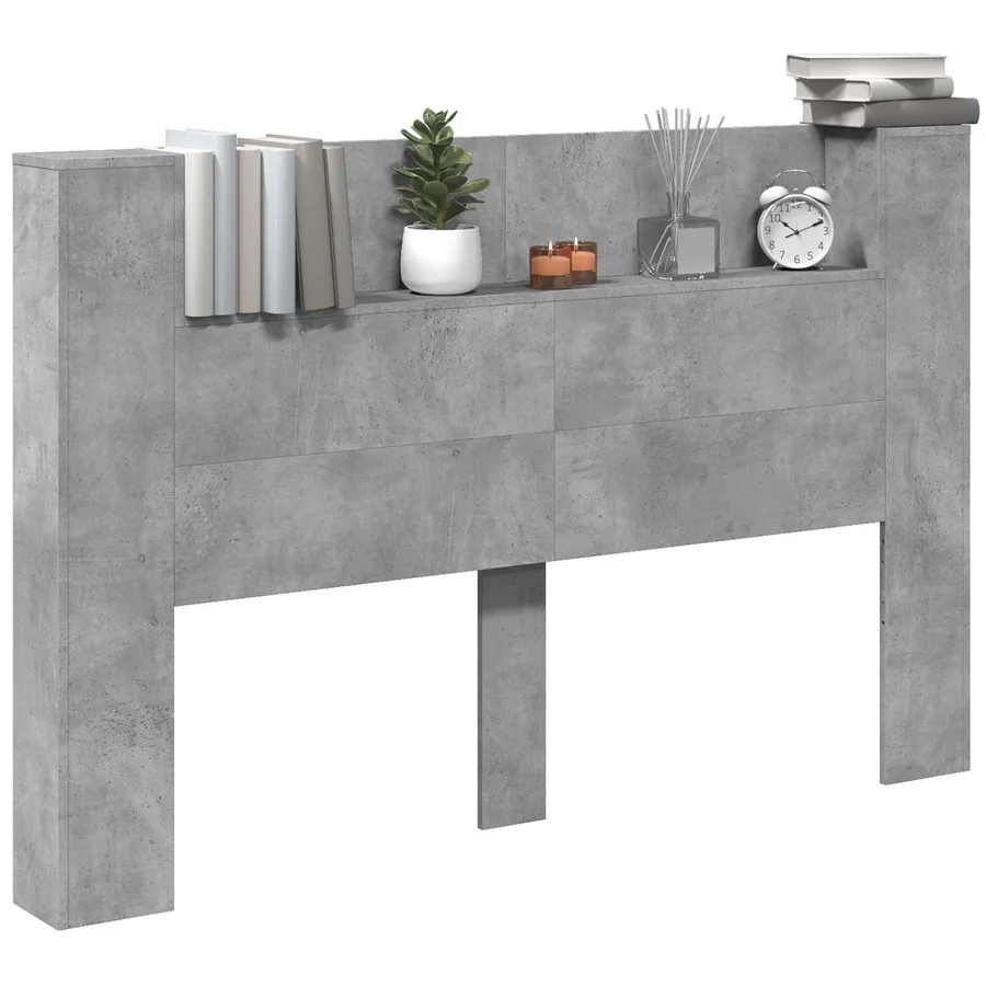 Tête de lit de rangement avec LED Gris béton Bois d'ingénierie - 3