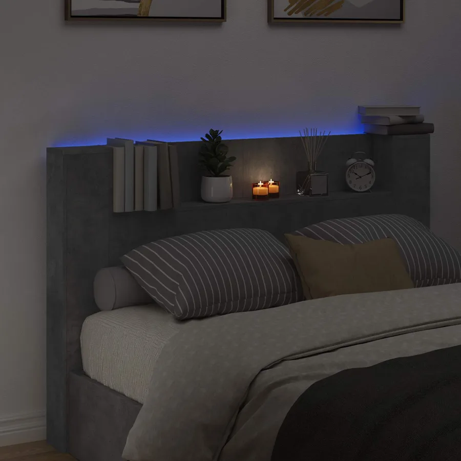 Tête de lit de rangement avec LED Gris béton Bois d'ingénierie - 4