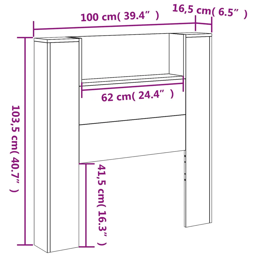 Tête de lit de rangement avec LED Blanc Bois d'ingénierie - 13