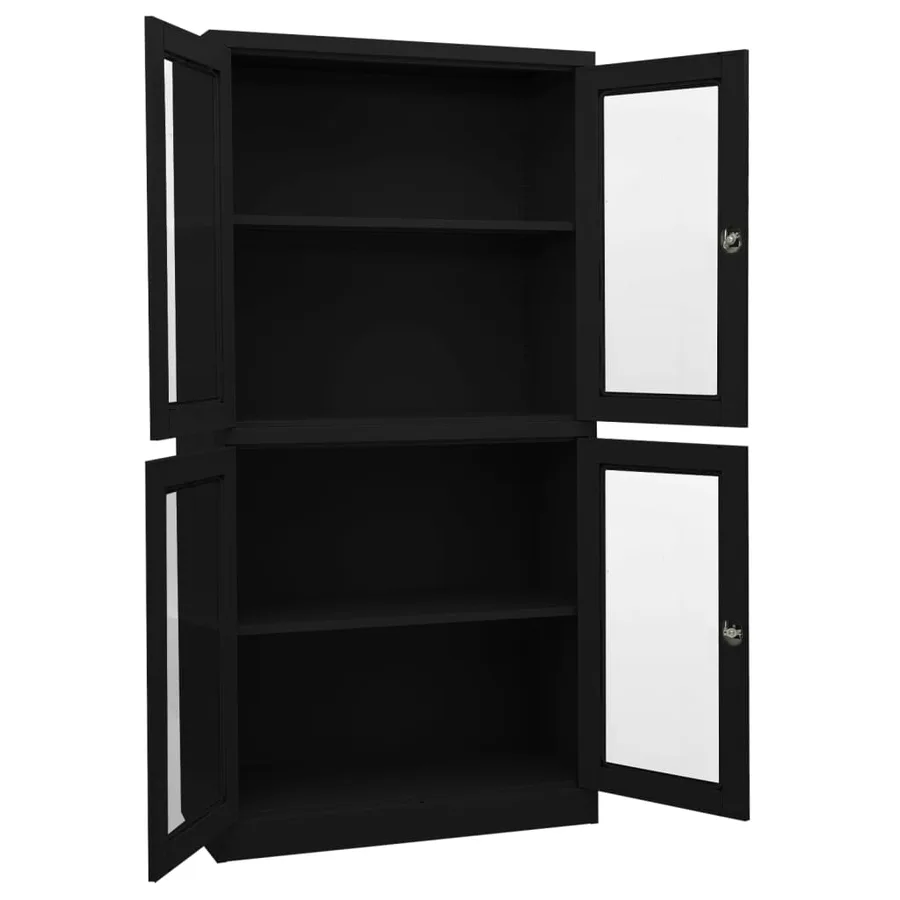 Armoire de bureau Noir 90x40x180 cm Acier et verre trempé - 2