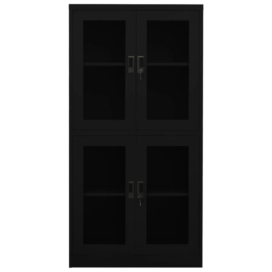 Armoire de bureau Noir 90x40x180 cm Acier et verre trempé - 3