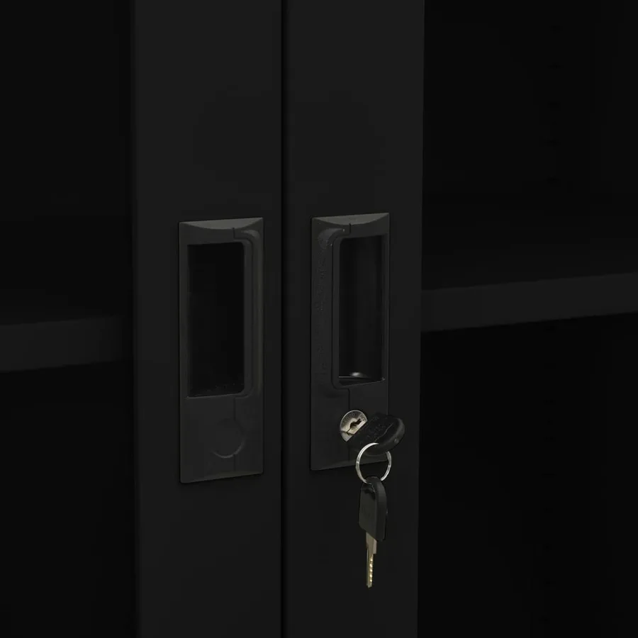 Armoire de bureau Noir 90x40x180 cm Acier et verre trempé - 7