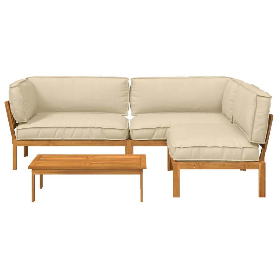 Ensemble de Canapés Uni 4 pcs Beige Bois d'Acacia Massif - 8