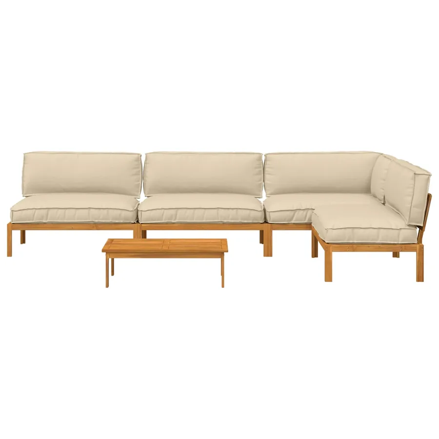 Ensemble de Canapés Uni 5 pcs Beige Bois d'Acacia Massif - 8