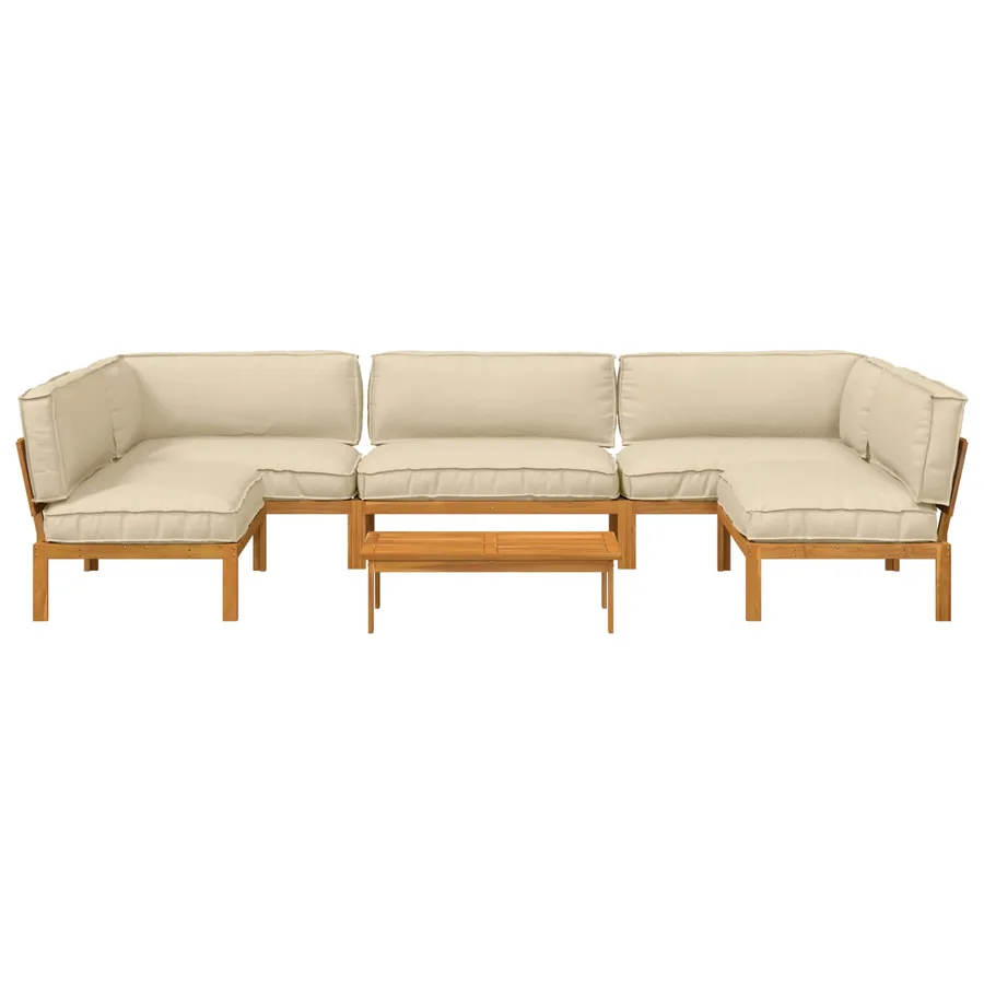 Ensemble de Canapés Uni 6 pcs Beige Bois d'Acacia Massif - 8