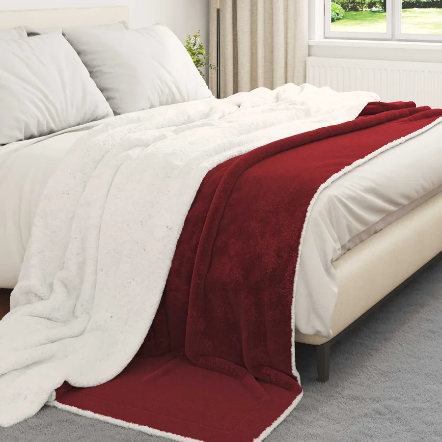 Jeté Rouge Bordeaux 240 x 270 cm Toison - 3