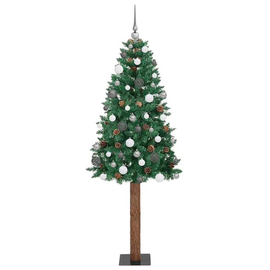 Sapin de Noël mince Vert 180 cm PVC et bois de pin massif - 2