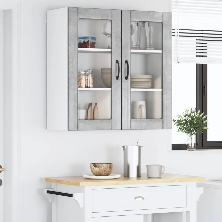 Cabinet en verre mural LUCCA Gris béton 80 x 31 x 80 cm - 4