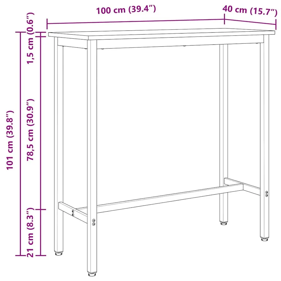 table Naturel 100 x 40 x 101 cm Bois d'ingénierie et acier - 11