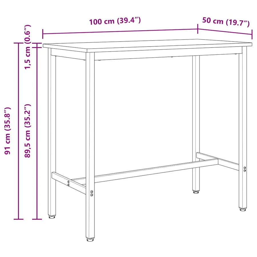 table Naturel 100 x 50 x 91 cm Bois d'ingénierie et acier - 11