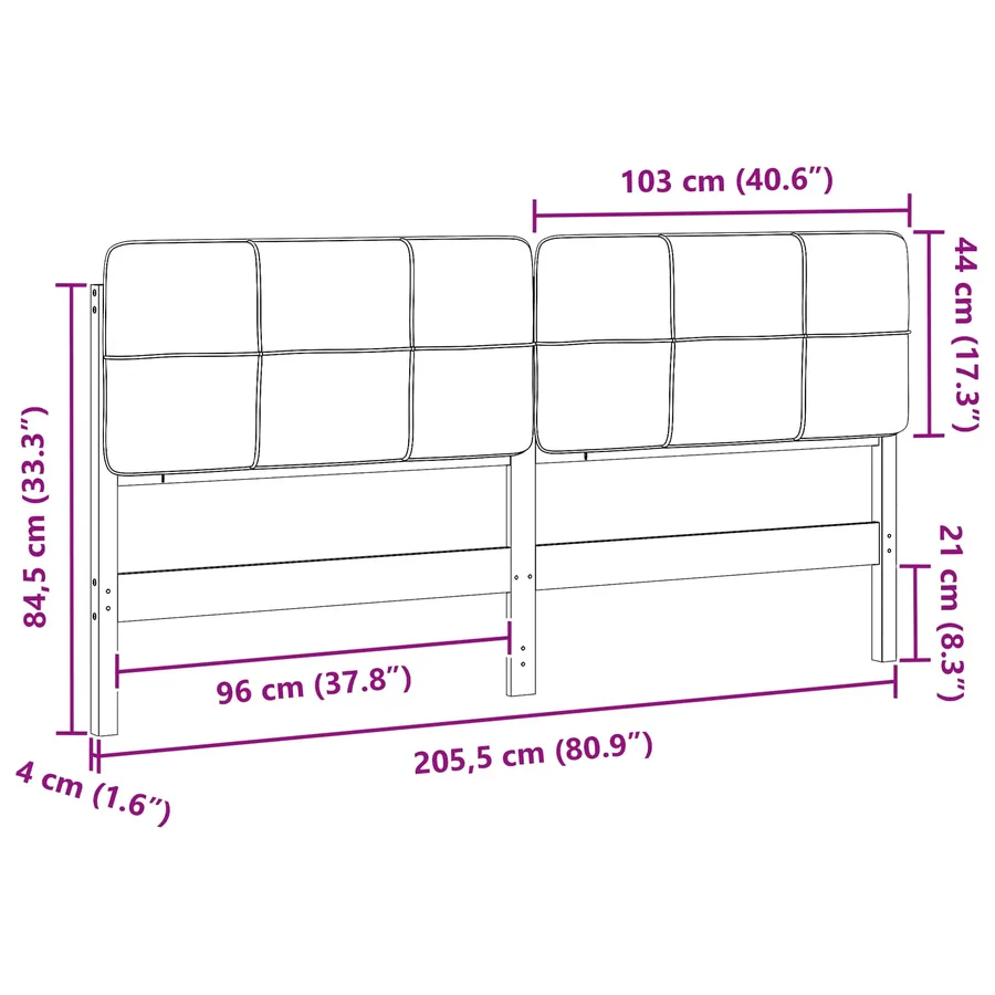 Tête de lit capitonnée Marron et Taupe 200 cm Pin massif - 13
