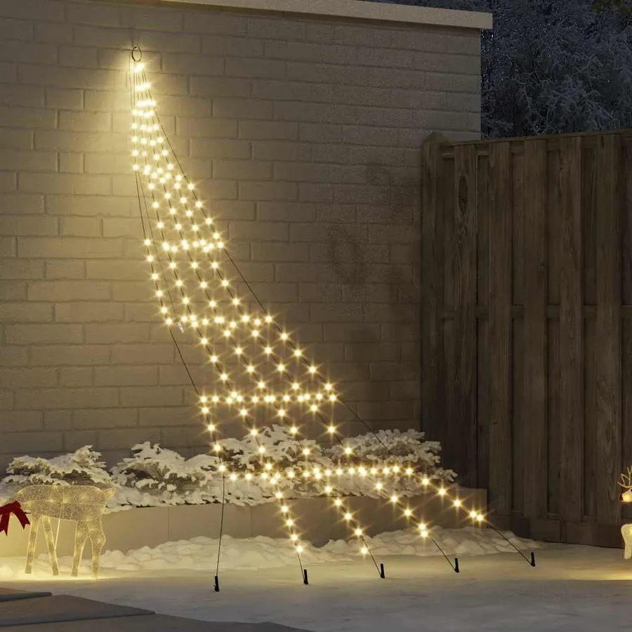 Arbre de Noël LED avec piquets au sol Blanc chaud 306 cm Métal