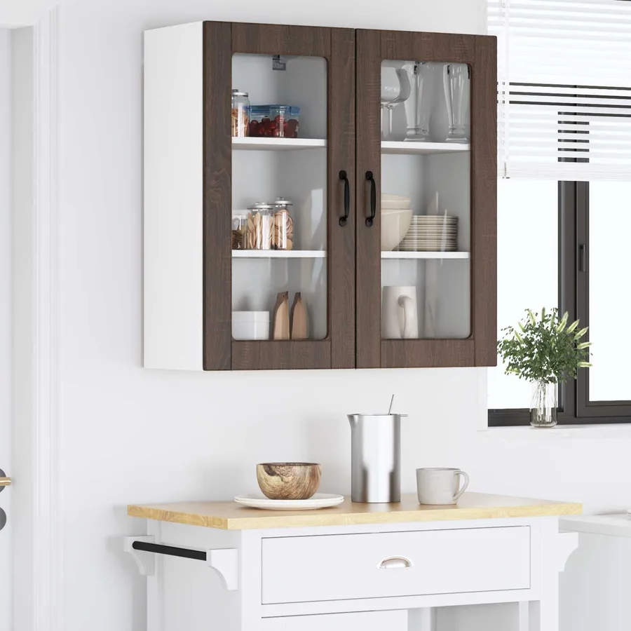 Cabinet en verre mural LUCCA 2 pcs Chêne brun 40 x 31 x 80 cm - 4