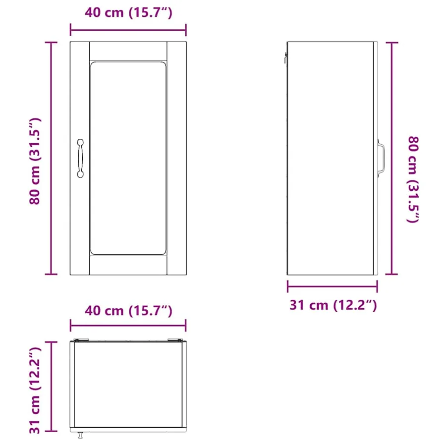 Cabinet en verre mural LUCCA 2 pcs Noir 40 x 31 x 80 cm - 14