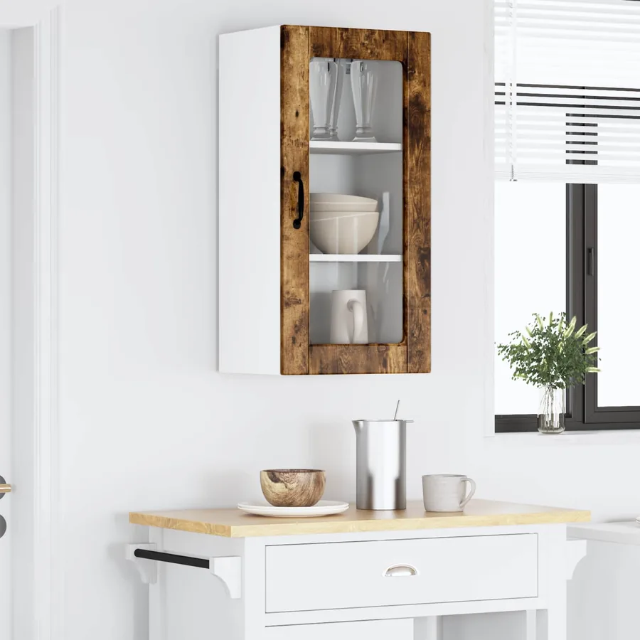 Cabinet en verre mural LUCCA Chêne fumé 40 x 31 x 80 cm