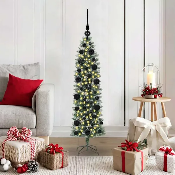 Arbre de Noël artificiel slim avec 150 LED Vert et blanc 120 cm