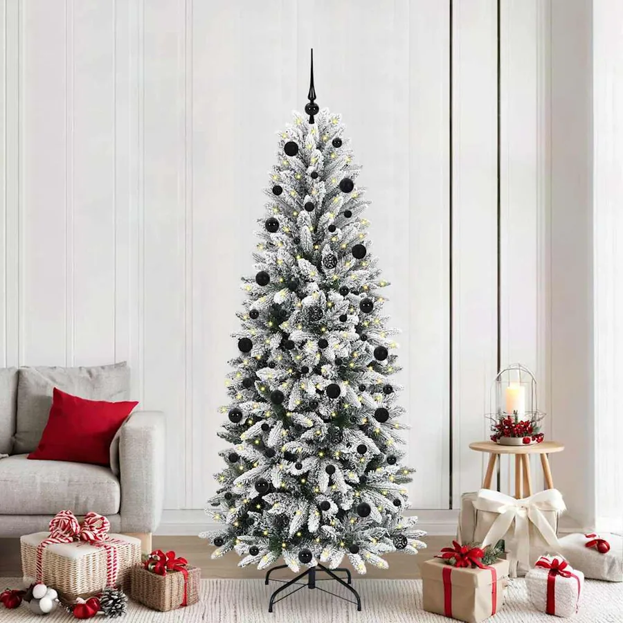 Sapin de Noël artificiel avec 300 LED avec support Blanc 210 cm