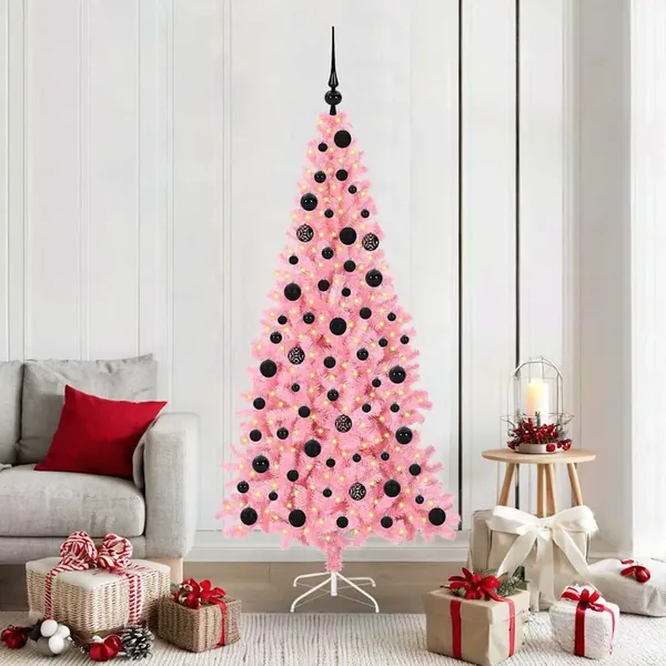 Sapin de Noël avec 300 LED avec support Rose 180 cm PVC