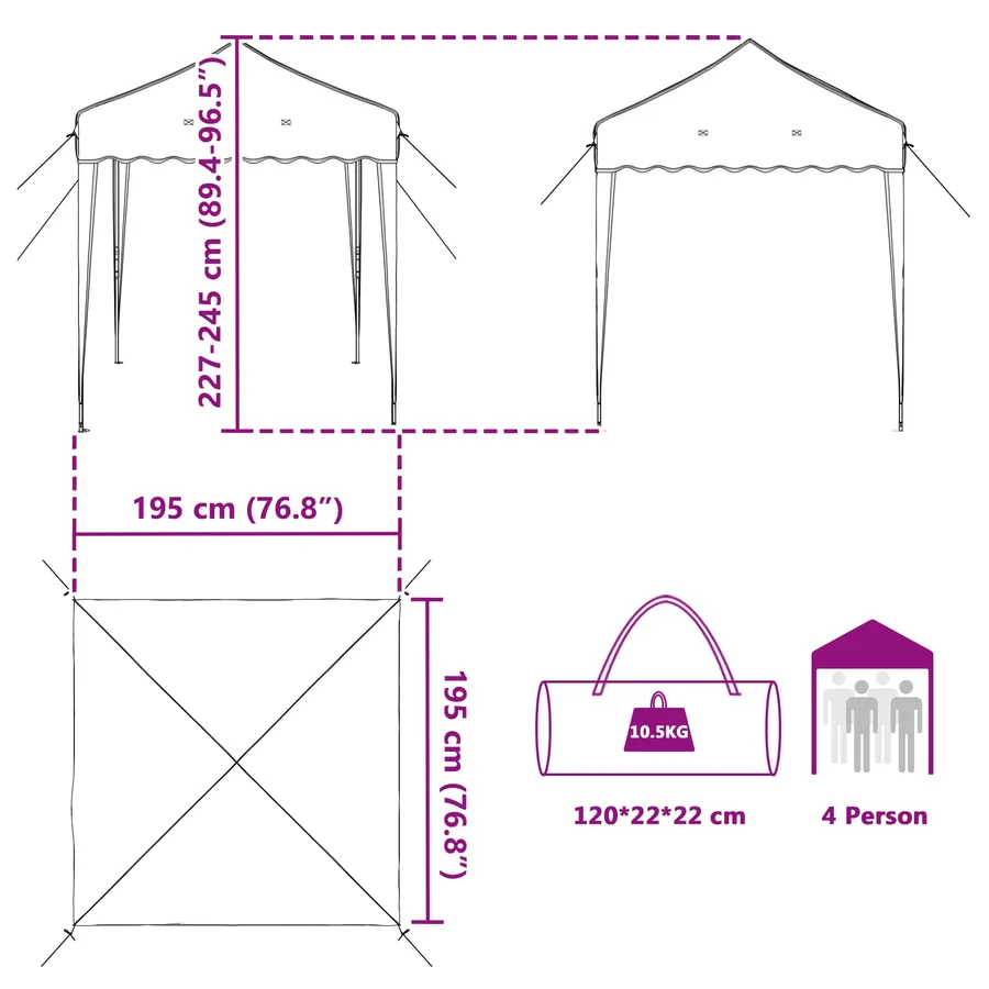 Tente de fête pop-up 195 x 195 x 245 cm Crème Tissu Oxford - 16