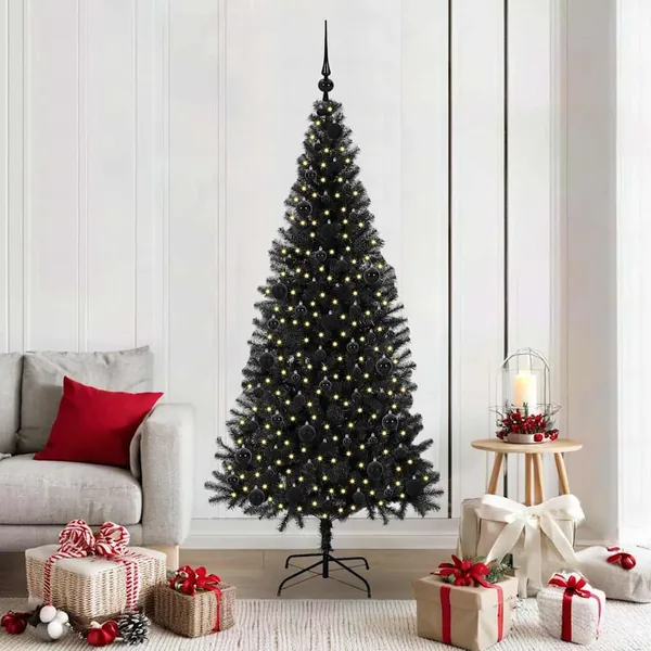 Sapin de Noël avec 300 LED avec support Noir 180 cm PVC