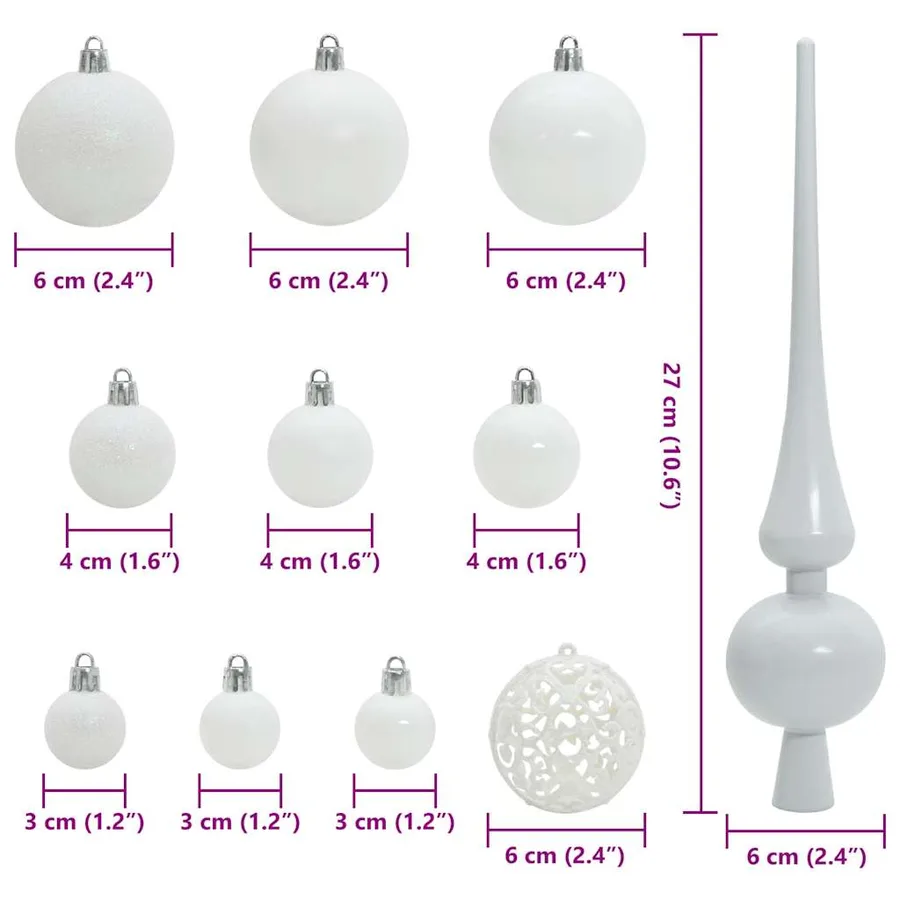 Ensemble de Boules de Noël avec 300 LED 120 pcs Blanc Plastique - 9