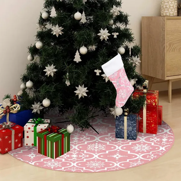 Jupe de sapin de Noël de luxe avec chaussette Rose 122 cm Tissu