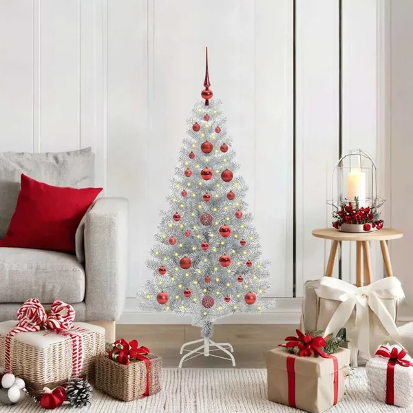 Sapin de Noël avec 150 LED avec support Argent 120 cm PET