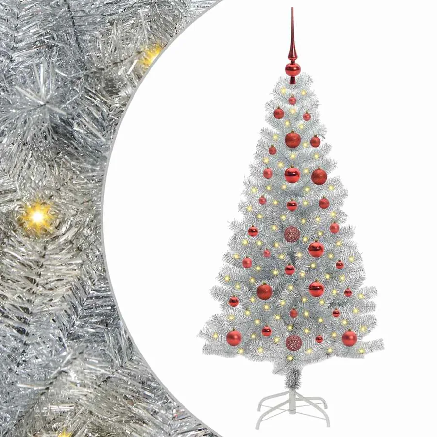 Sapin de Noël avec 150 LED avec support Argent 120 cm PET - 2