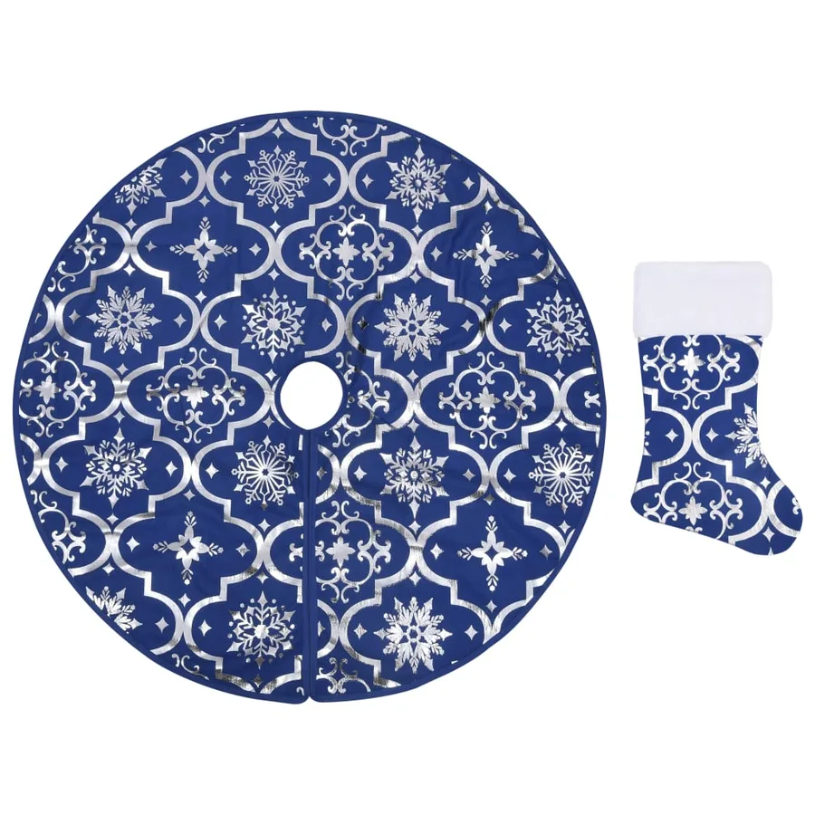 Jupe de sapin de Noël de luxe avec chaussette Bleu 122 cm Tissu - 2