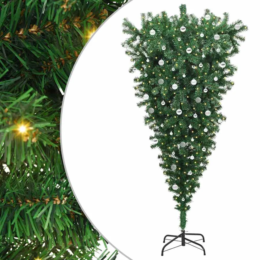 Sapin de Noël artificiel pré-éclairé à l'envers avec ensemble de boules - 2