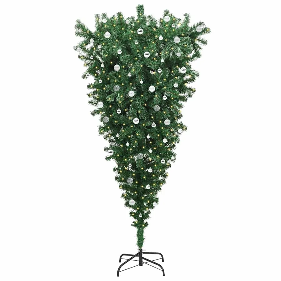 Sapin de Noël artificiel pré-éclairé à l'envers avec ensemble de boules - 3