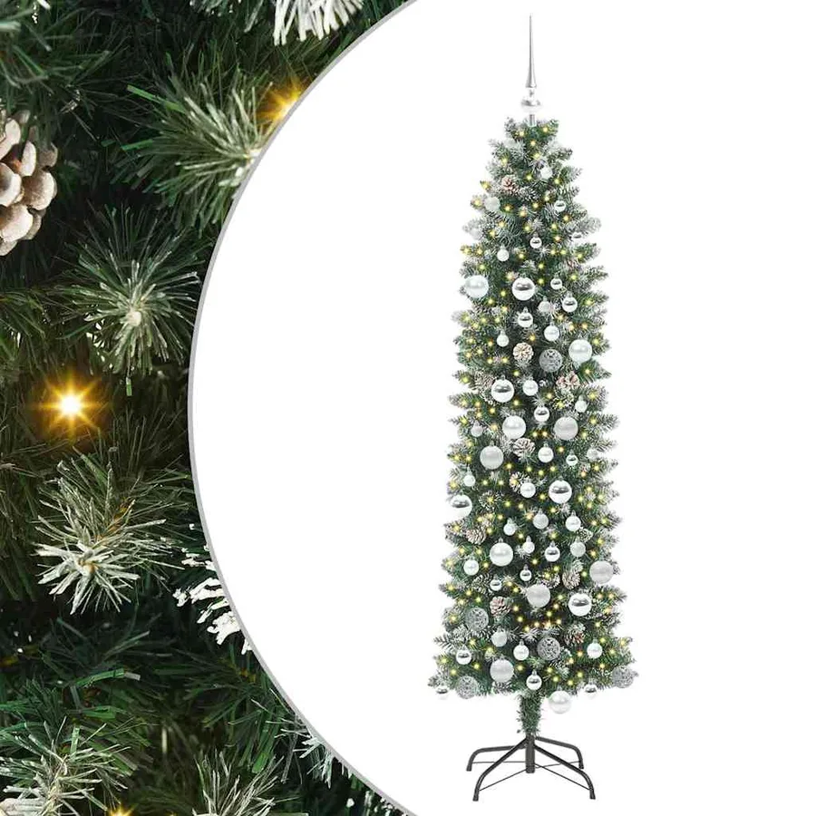 Arbre de Noël artificiel slim avec 300 LED Vert et blanc 180 cm - 2