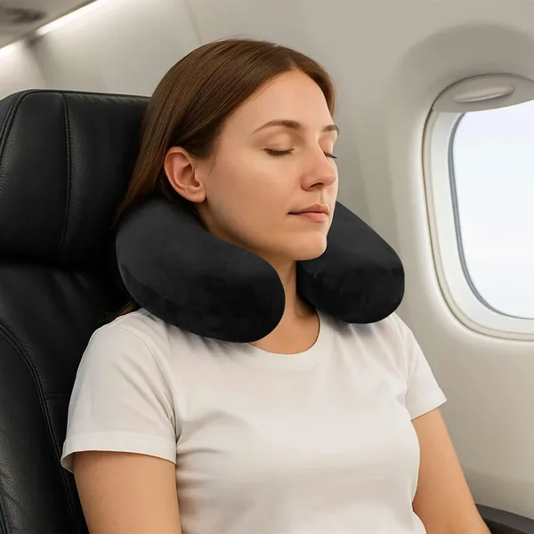 Coussin de voyage pour le cou Noir Mousse à mémoire de forme
