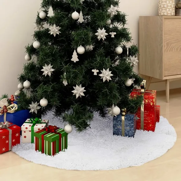 Jupe de sapin de Noël blanche 122 cm en fausse fourrure