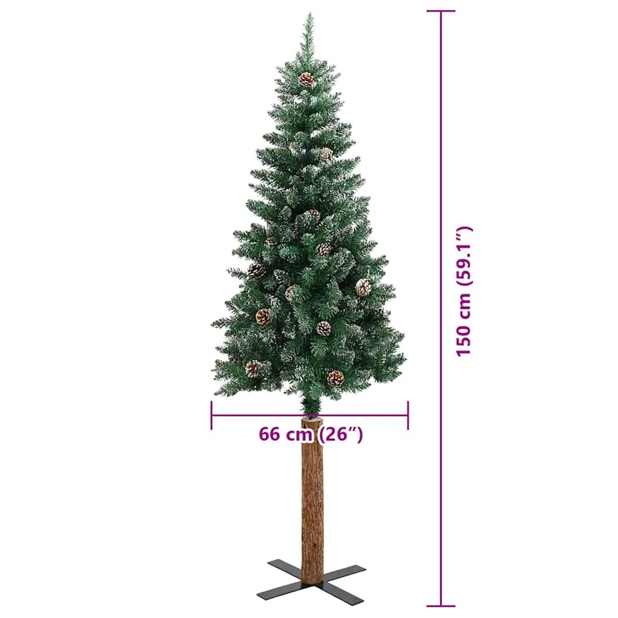 Sapin de Noël mince Vert 150 cm PVC et bois de pin massif - 18
