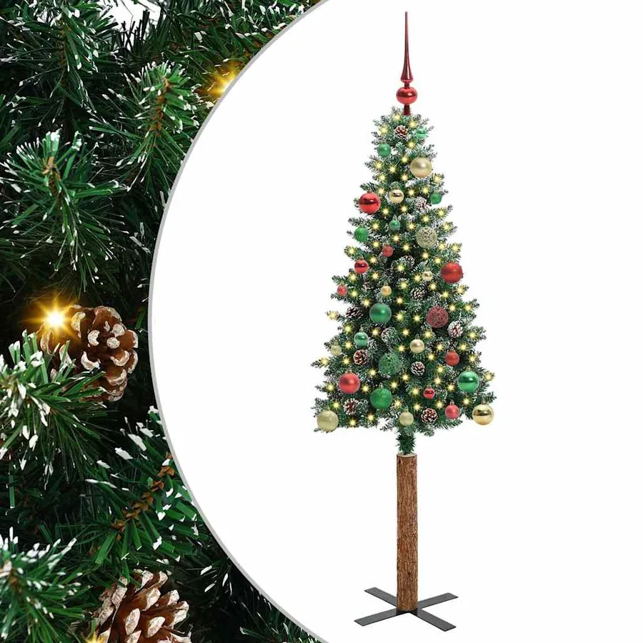 Sapin de Noël mince Vert 150 cm PVC et bois de pin massif - 2